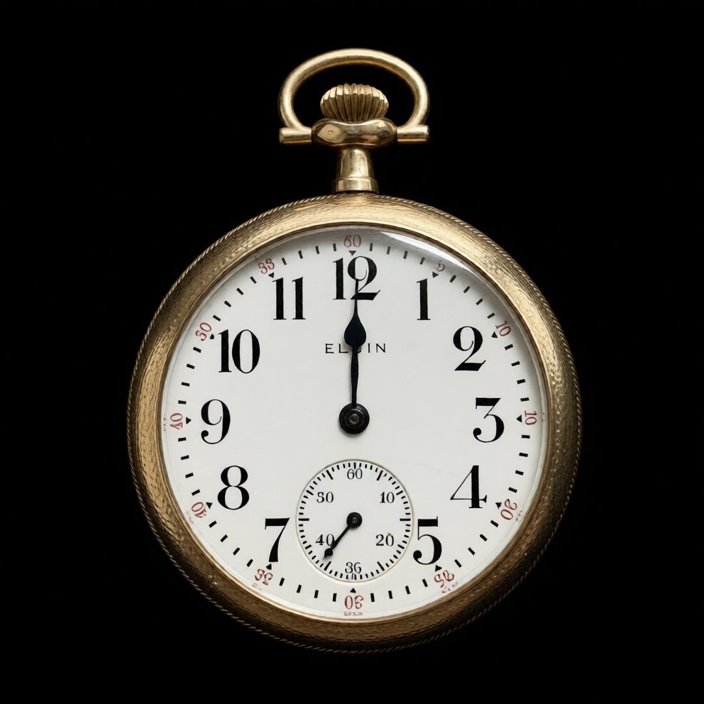 Elgin pocket watch — gold-filled open face with subsidiary seconds