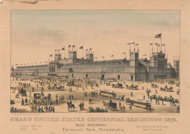 Currier and Ives lithograph of the Main Building, 1876 Centennial Exhibition, Philadelphia