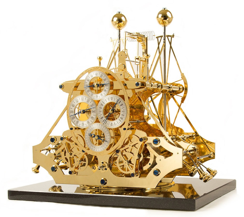 Sinclair Harding H1 — working replica of John Harrison's first marine timekeeper, gold finish on granite base