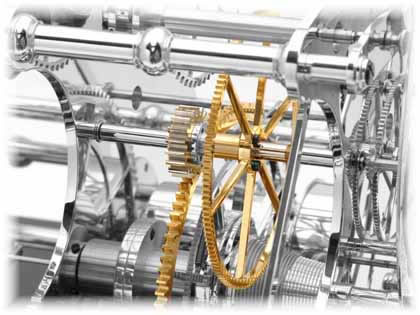 H1 gear train — polished brass and steel wheels and pinions