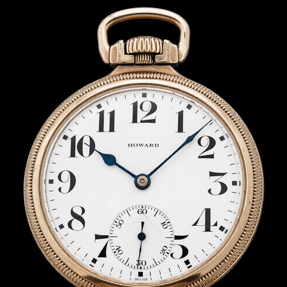 Howard pocket watch — clean white enamel dial, gold-filled case