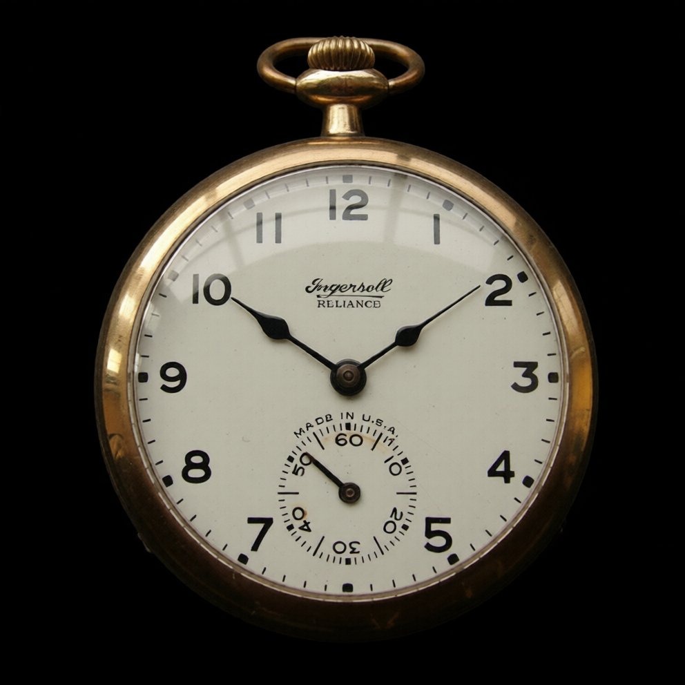Ingersoll Reliance pocket watch — gold-filled case, Made in USA