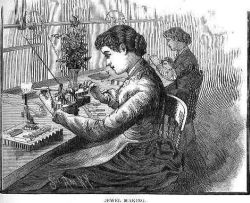 Victorian engraving of jewel making for pocket watches, c.1880