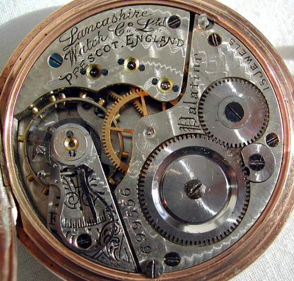Top plate of a Lancashire Watch Company Palatine movement signed Prescot England