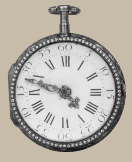 A thin open-faced Lepine pocket watch with enamel dial