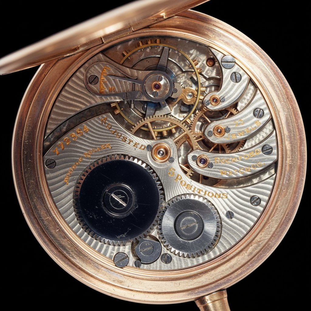 Rockford Watch Co. movement — 23-jewel, adjusted 5 positions, damascened plates