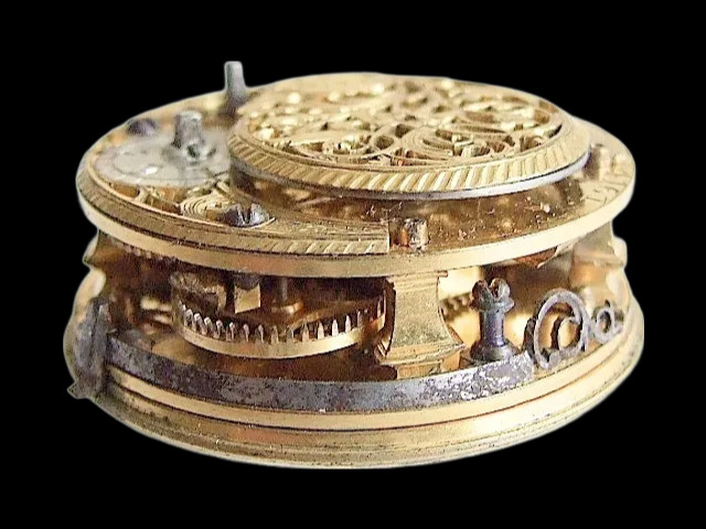 Verge fusee pocket watch movement signed B. Chapman London — pierced and engraved gilt balance cock