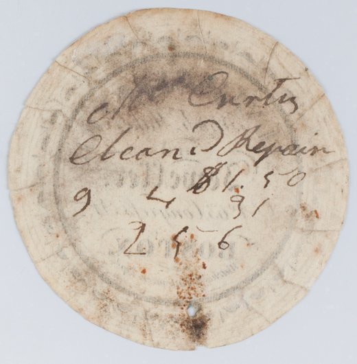 Reverse of a watch paper with handwritten Clean and Repair notes, dates and charges